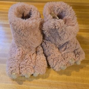 Fuzzy Pink Bear Paw Slippers